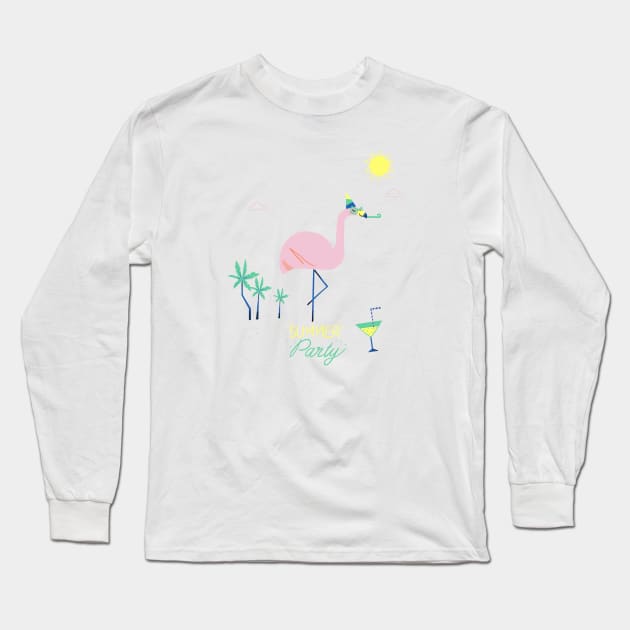 Cocktail Flamingo Long Sleeve T-Shirt by BabyKarot